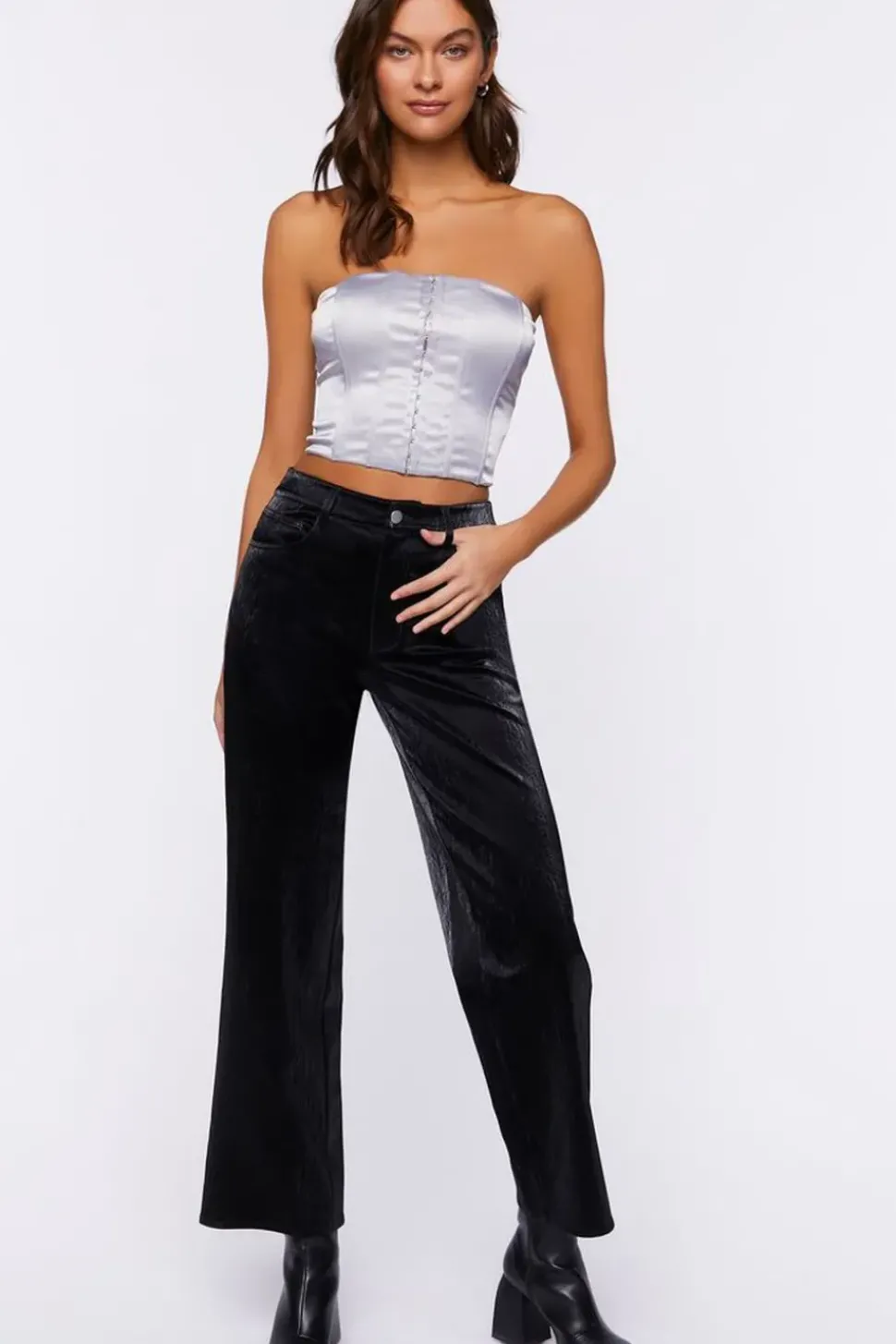 Faux Leather Straight-Leg Pants