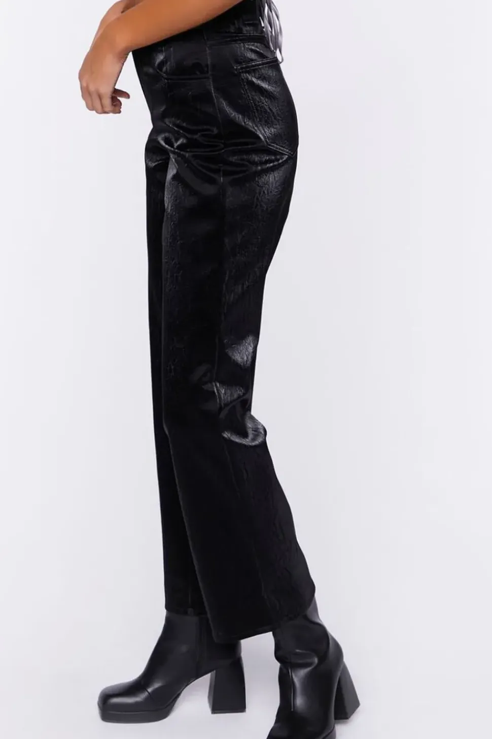 Faux Leather Straight-Leg Pants