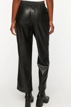 Faux Leather Straight-Leg Pants