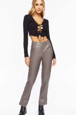 Faux Leather Straight-Leg Pants