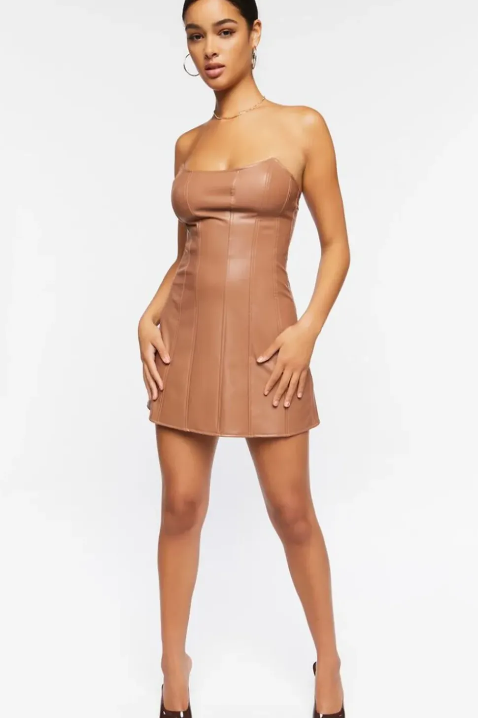 Faux Leather Strapless Mini Dress