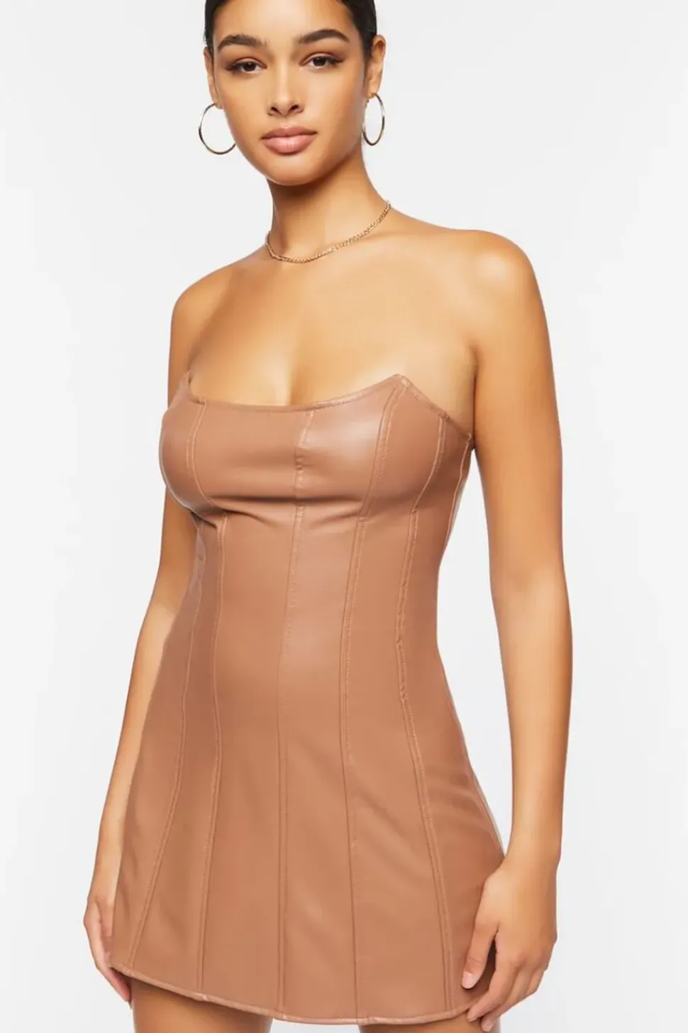 Faux Leather Strapless Mini Dress