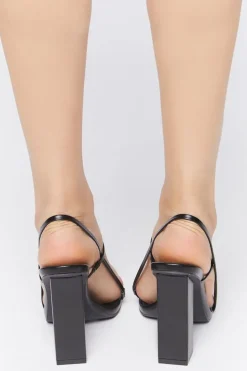 Faux Leather Strappy Block Heels
