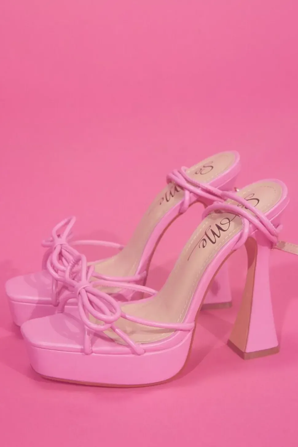 Faux Leather Strappy Bow Tie Heels