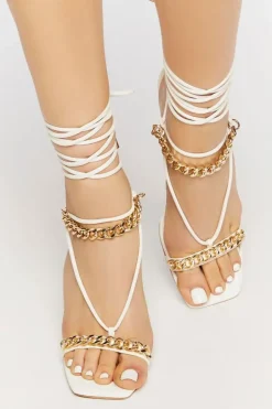 Faux Leather Strappy Chain Heels