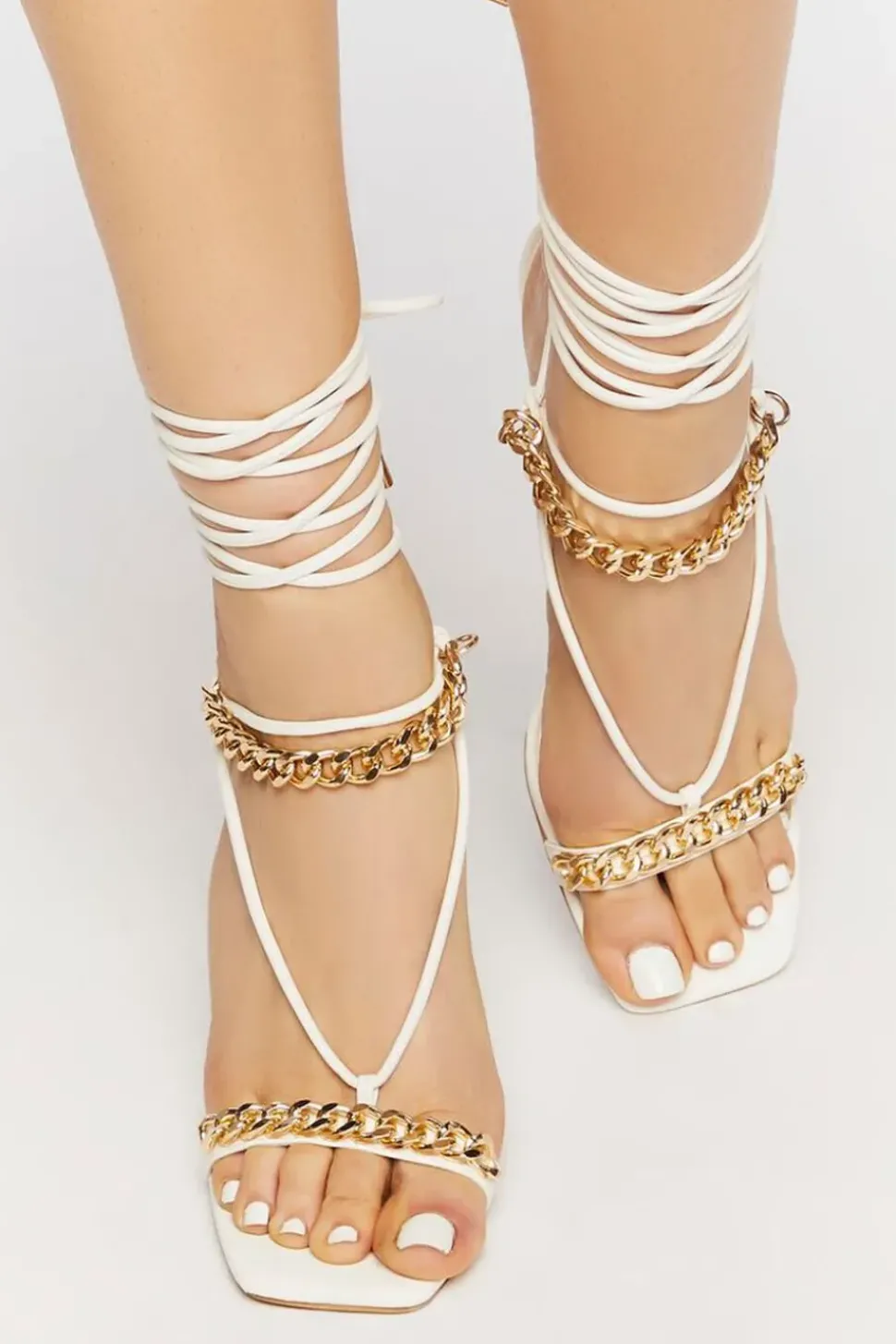 Faux Leather Strappy Chain Heels