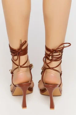 Faux Leather Strappy Chain Heels