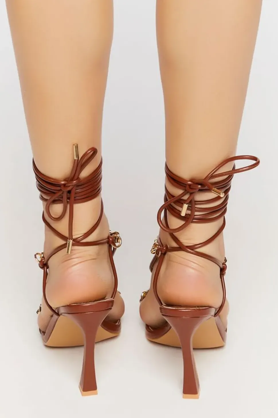 Faux Leather Strappy Chain Heels