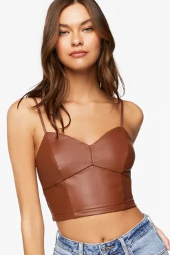 Faux Leather Sweetheart Cropped Cami