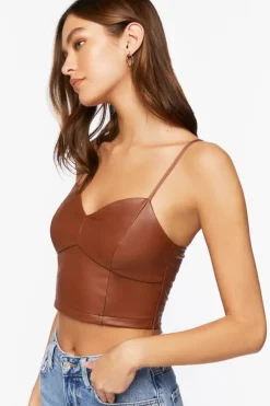 Faux Leather Sweetheart Cropped Cami