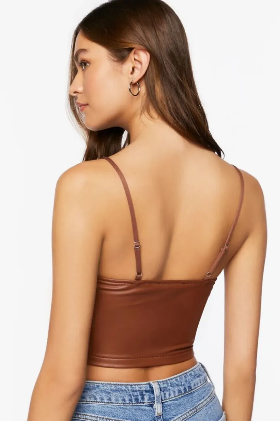 Faux Leather Sweetheart Cropped Cami