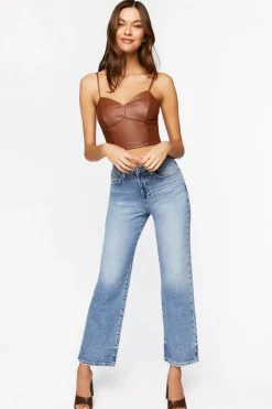 Faux Leather Sweetheart Cropped Cami