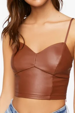 Faux Leather Sweetheart Cropped Cami
