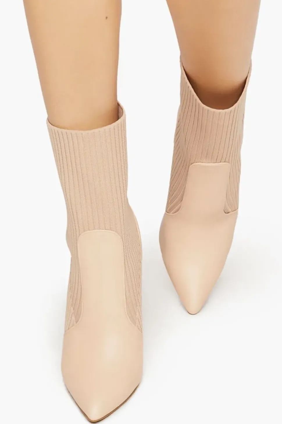 Faux Leather-Trim Sock Booties