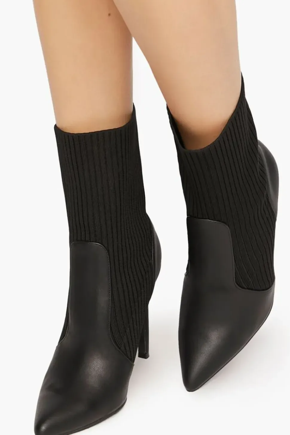 Faux Leather-Trim Sock Booties