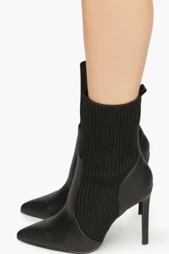 Faux Leather-Trim Sock Booties
