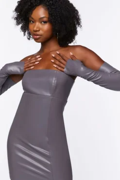 Faux Leather Tube Dress & Glove Set