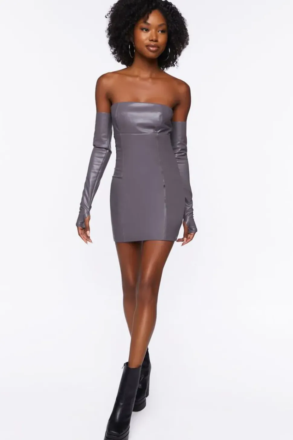 Faux Leather Tube Dress & Glove Set