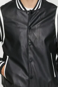 Faux Leather Varsity Jacket