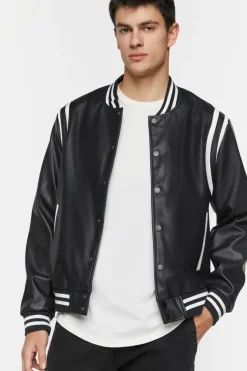 Faux Leather Varsity Jacket