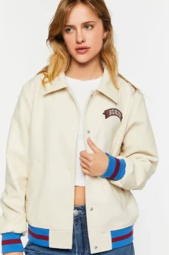 Faux Leather Varsity-Striped Tennis Jacket