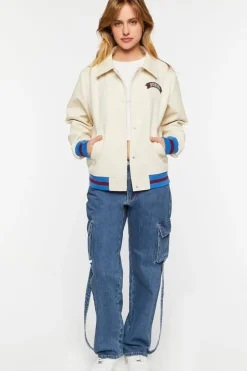Faux Leather Varsity-Striped Tennis Jacket
