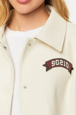 Faux Leather Varsity-Striped Tennis Jacket