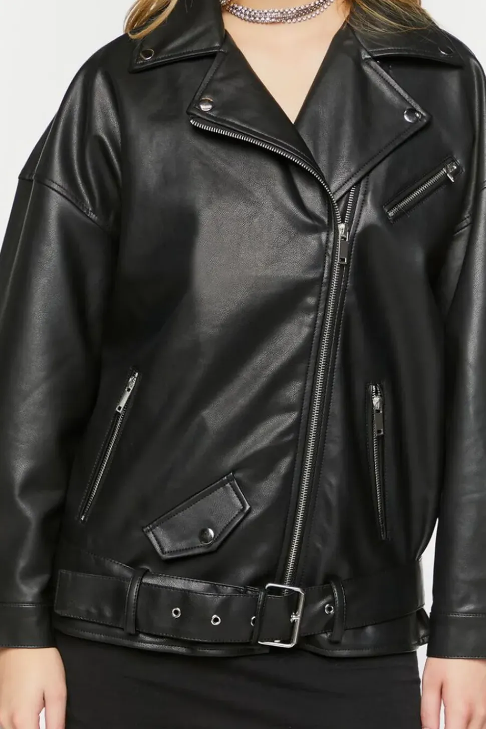 Faux Leather Zipper Moto Jacket