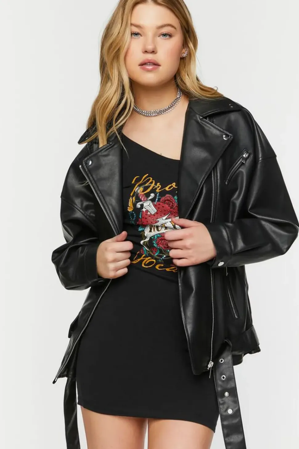 Faux Leather Zipper Moto Jacket