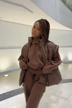 Faux Leather Zip-Up Puffer Vest