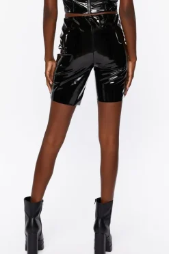 Faux Patent Leather Biker Shorts