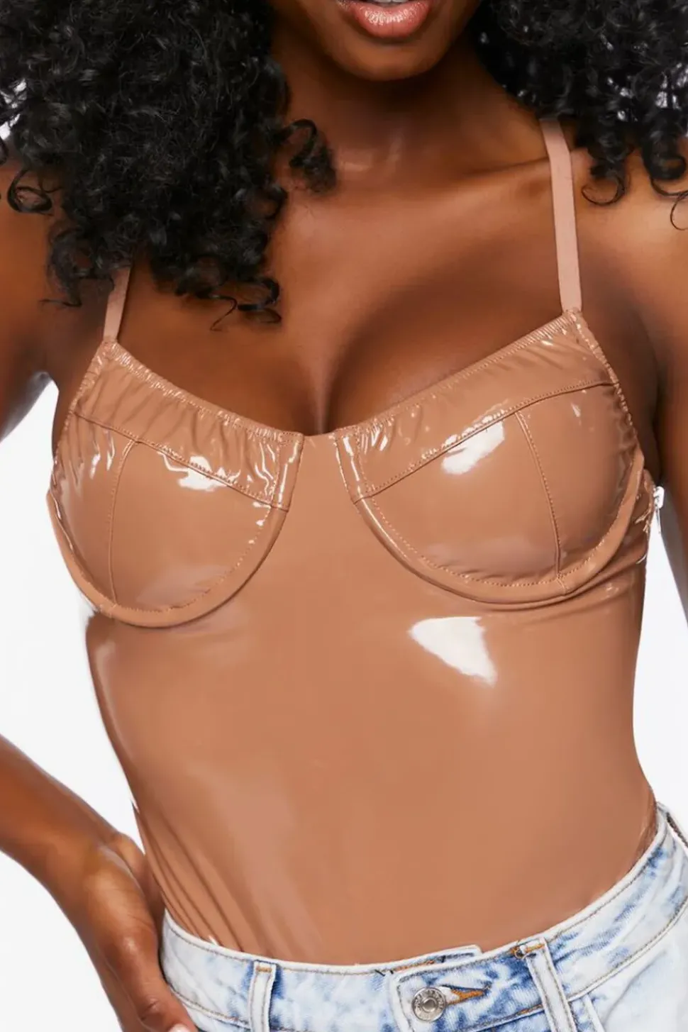 Faux Patent Leather Bustier Bodysuit