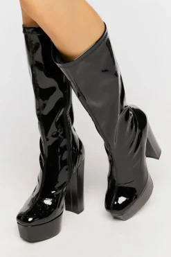 Faux Patent Leather Calf-High Boots