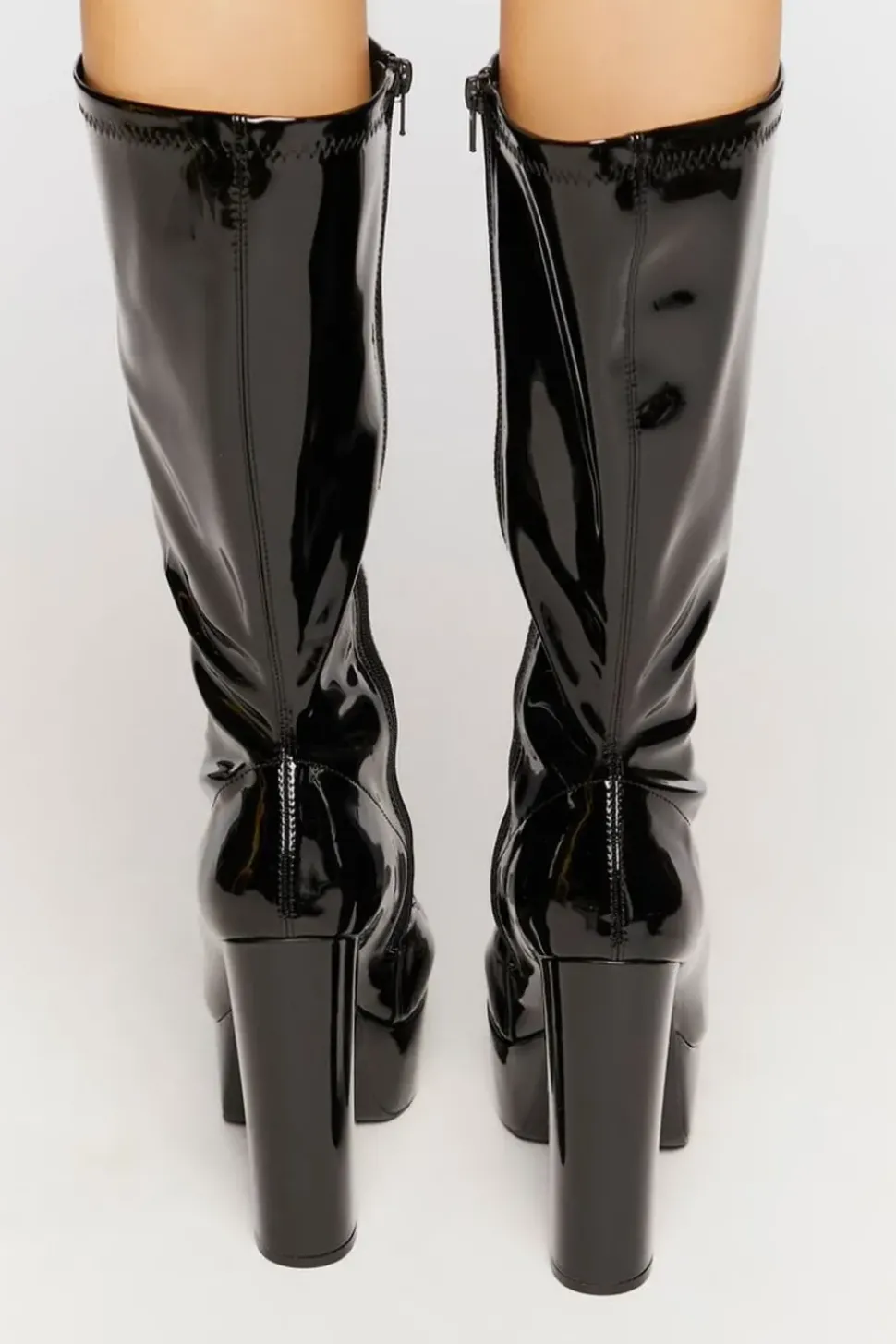 Faux Patent Leather Calf-High Boots
