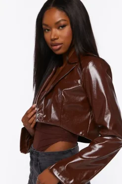 Faux Patent Leather Cropped Blazer