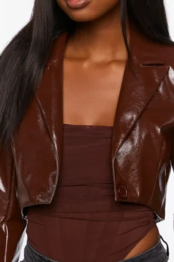 Faux Patent Leather Cropped Blazer