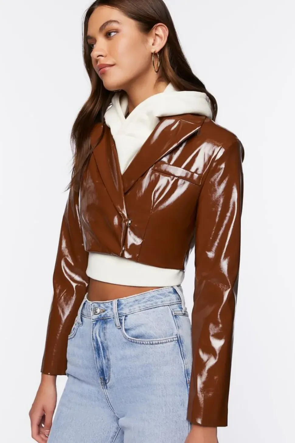 Faux Patent Leather Cropped Blazer