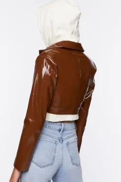 Faux Patent Leather Cropped Blazer