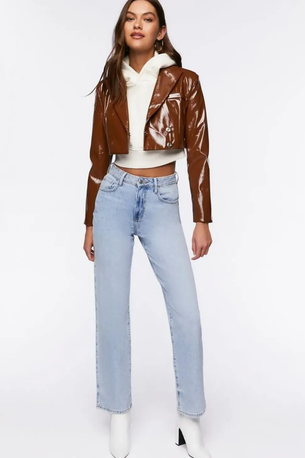 Faux Patent Leather Cropped Blazer