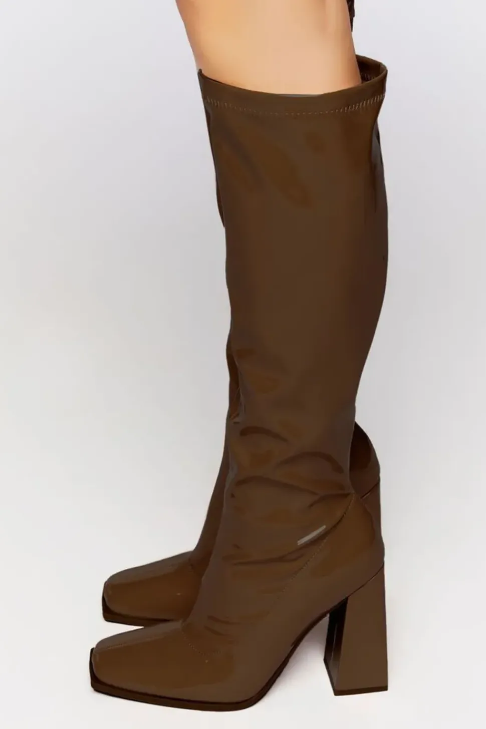 Faux Patent Leather Knee-High Boots