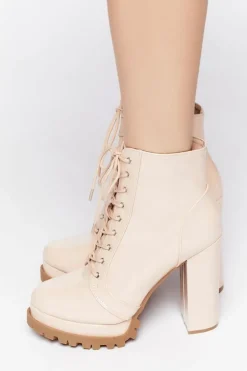 Faux Patent Leather Lace-Up Booties