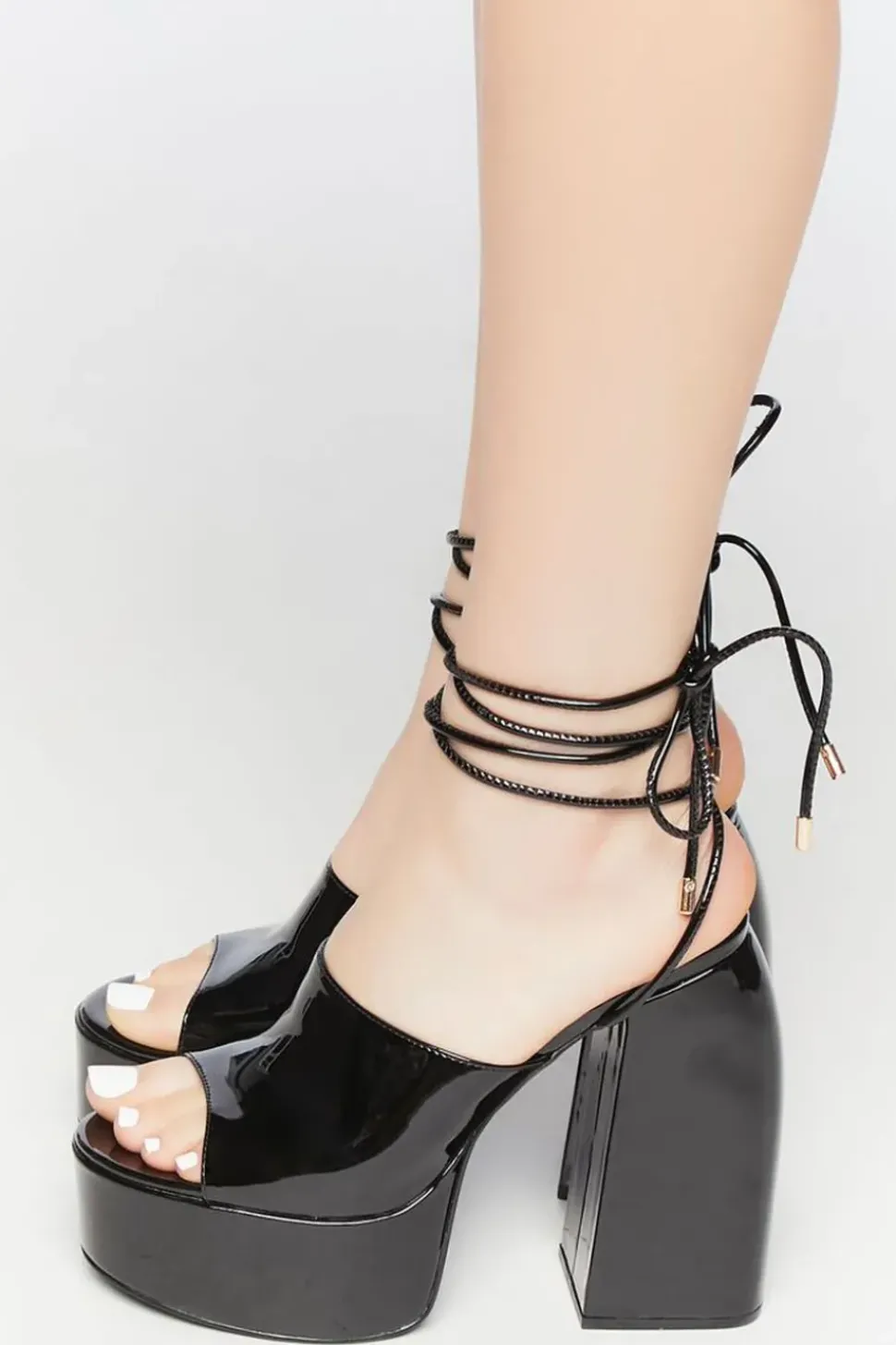 Faux Patent Leather Lace-Up Heels
