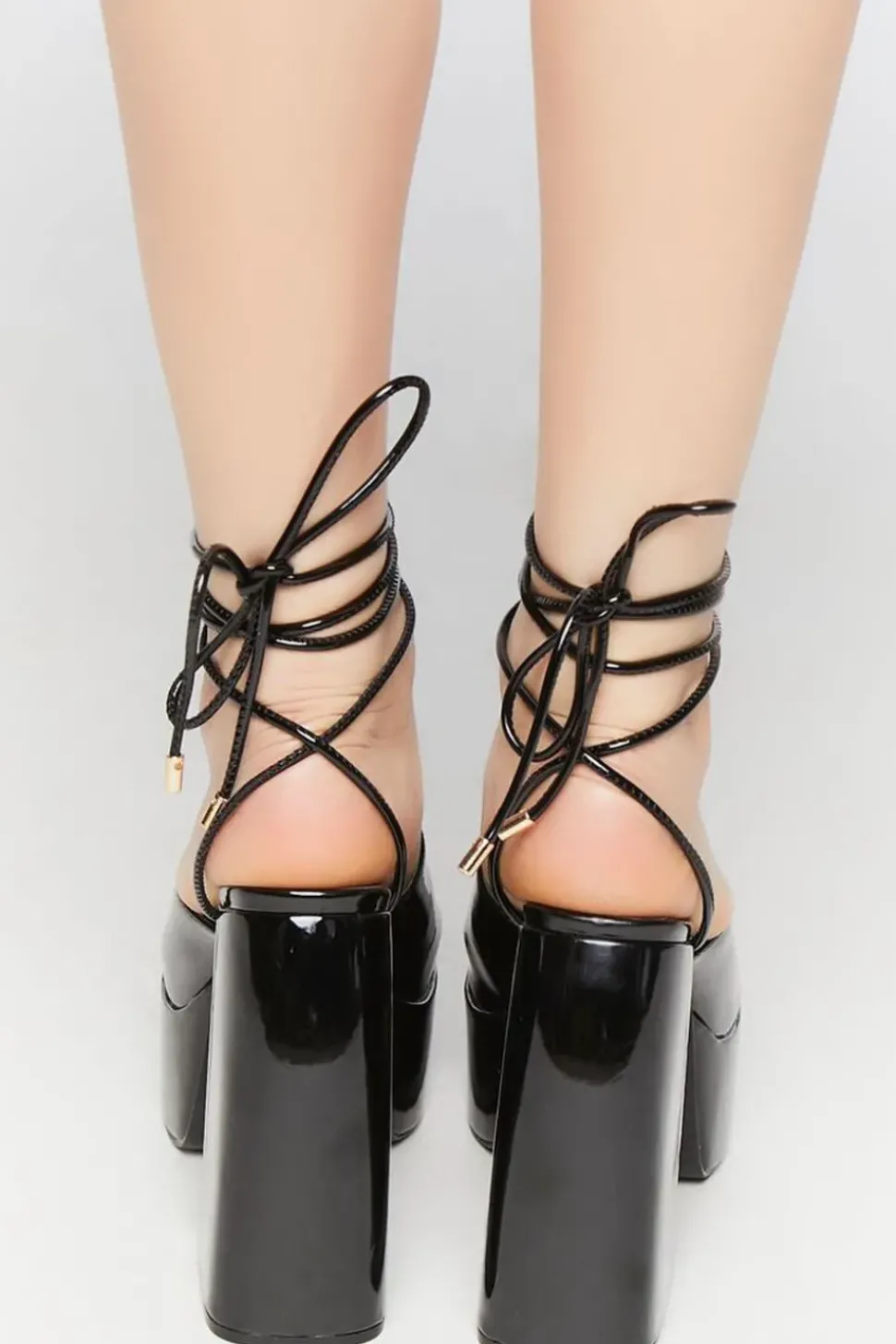 Faux Patent Leather Lace-Up Heels