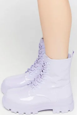 Faux Patent Leather Lug Combat Boots