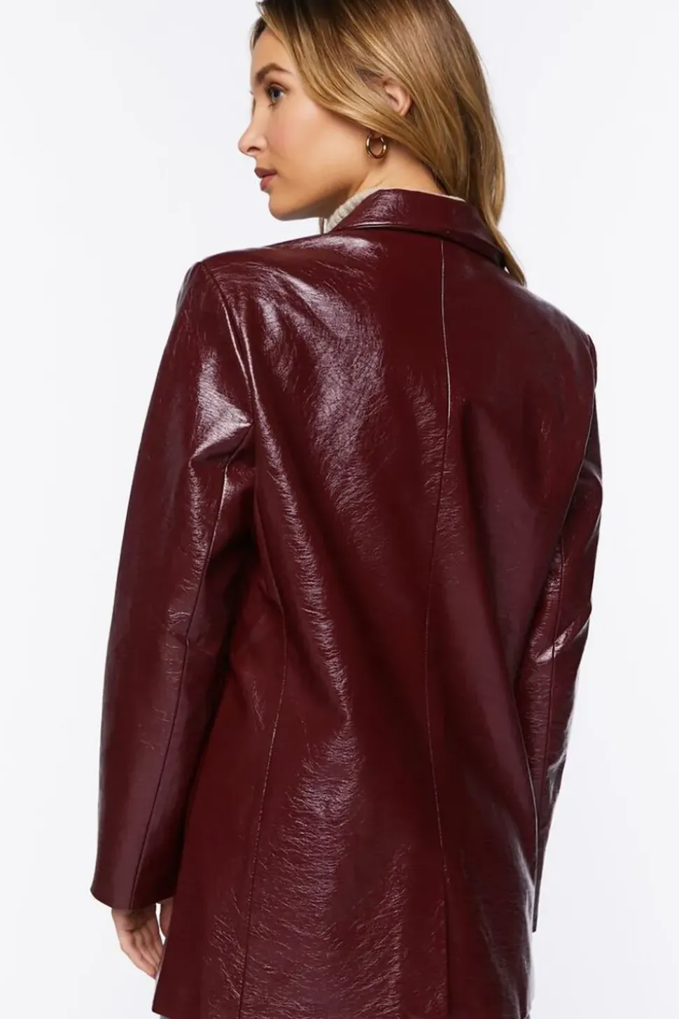 Faux Patent Leather Notched Blazer