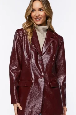 Faux Patent Leather Notched Blazer