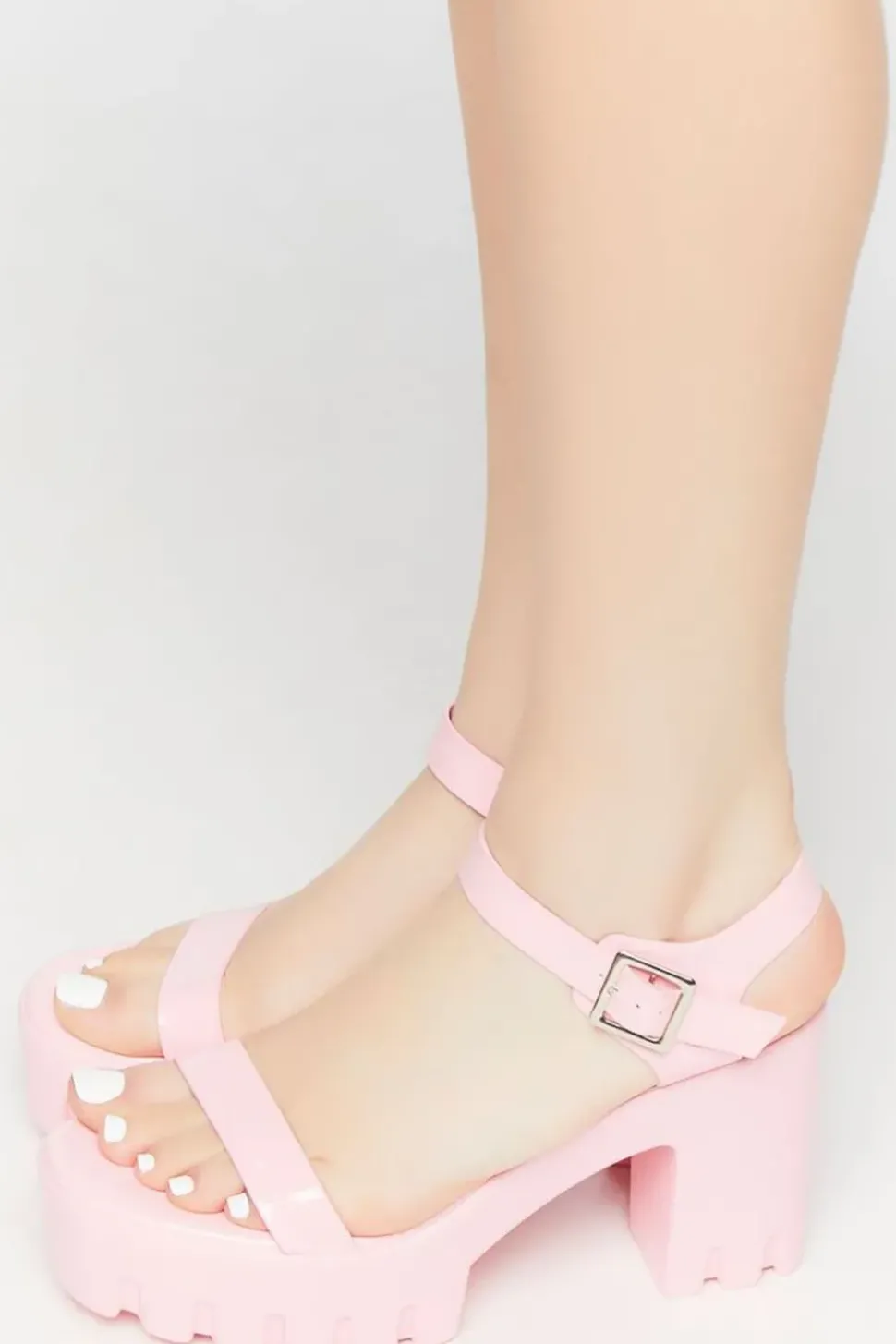 Faux Patent Leather Open-Toe Lug Heels