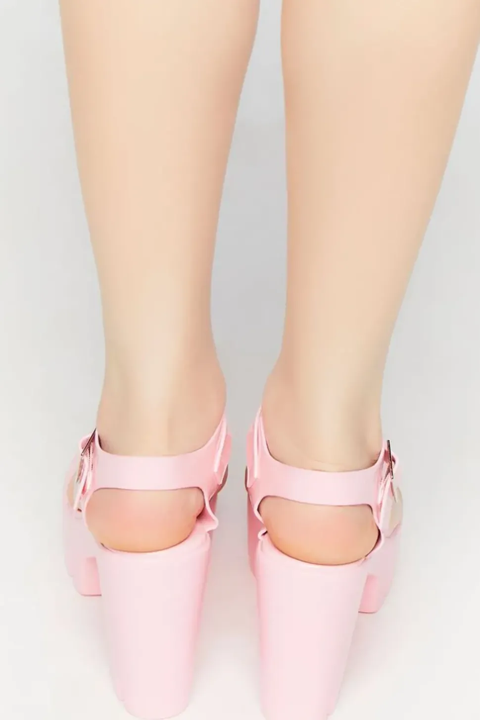 Faux Patent Leather Open-Toe Lug Heels