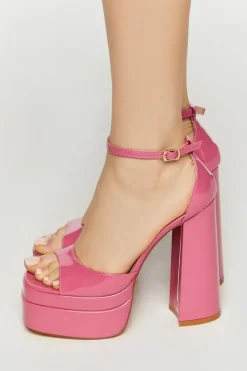 Faux Patent Leather Open-Toe Platform Heels