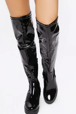 Faux Patent Leather Over-The-Knee Boots